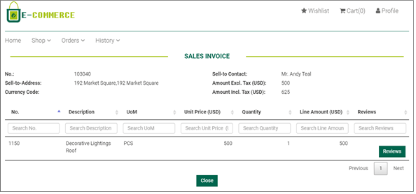 B2B Customer Web Portal Sales Invoice