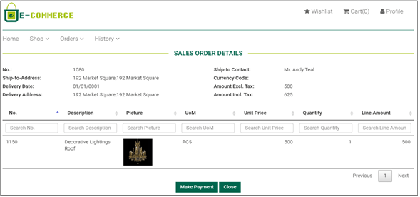 B2B Customer Web Portal Sales order